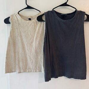 2 Universal Threads Sleeveless Cotton Tank Top Cropped - Black, Green Acid Wash